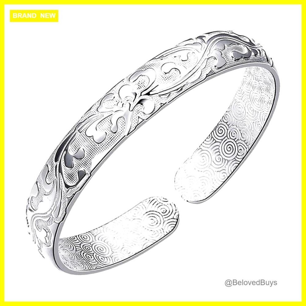 Adjustable Sterling Silver Cuff Bangle Bracelet Simple Open Bangle